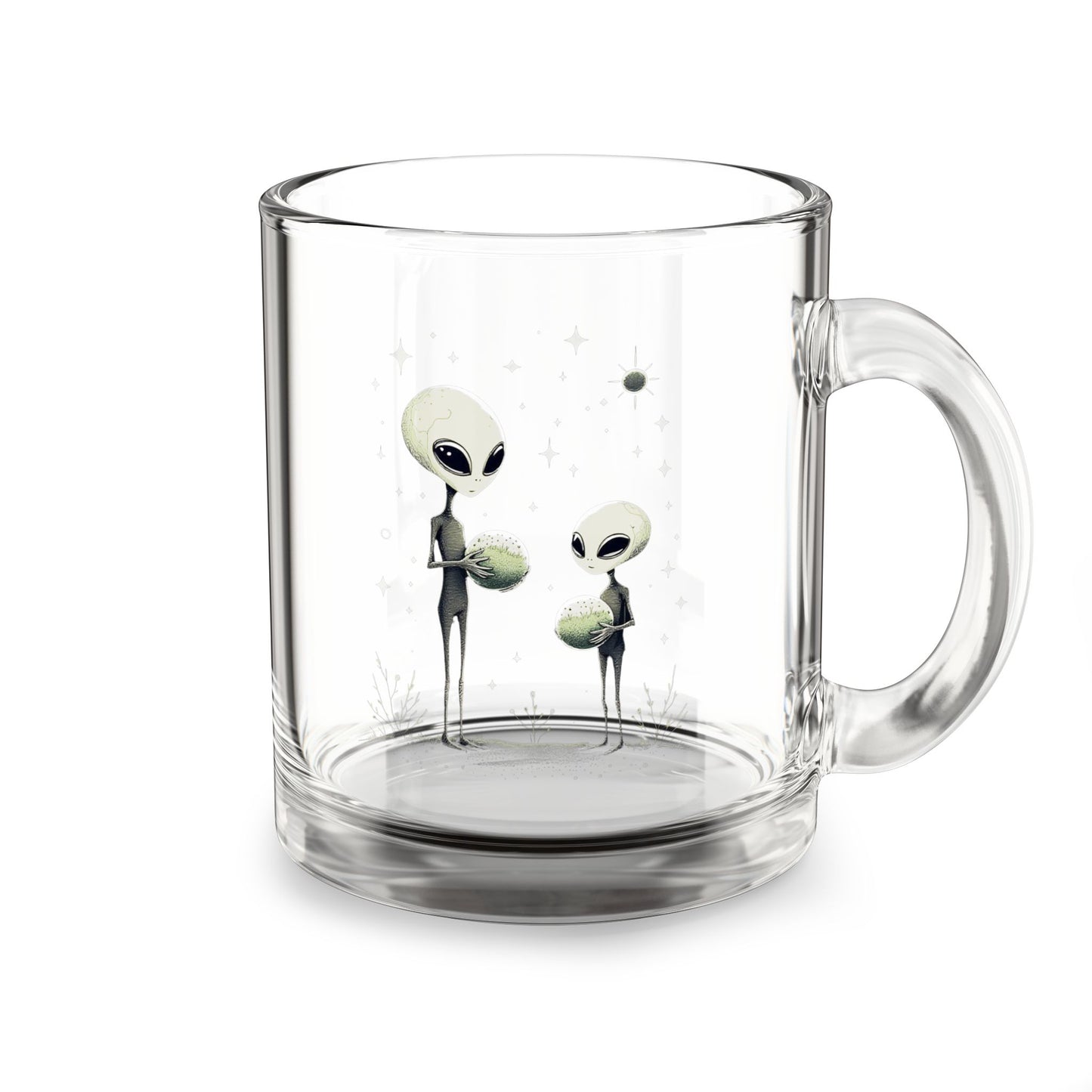 Alien-Themed Marimo Mates Glass Mug, Cute Gift for Space Lovers, 10oz Alien Mug, Fun Drinkware, Perfect for Birthdays and Holidays