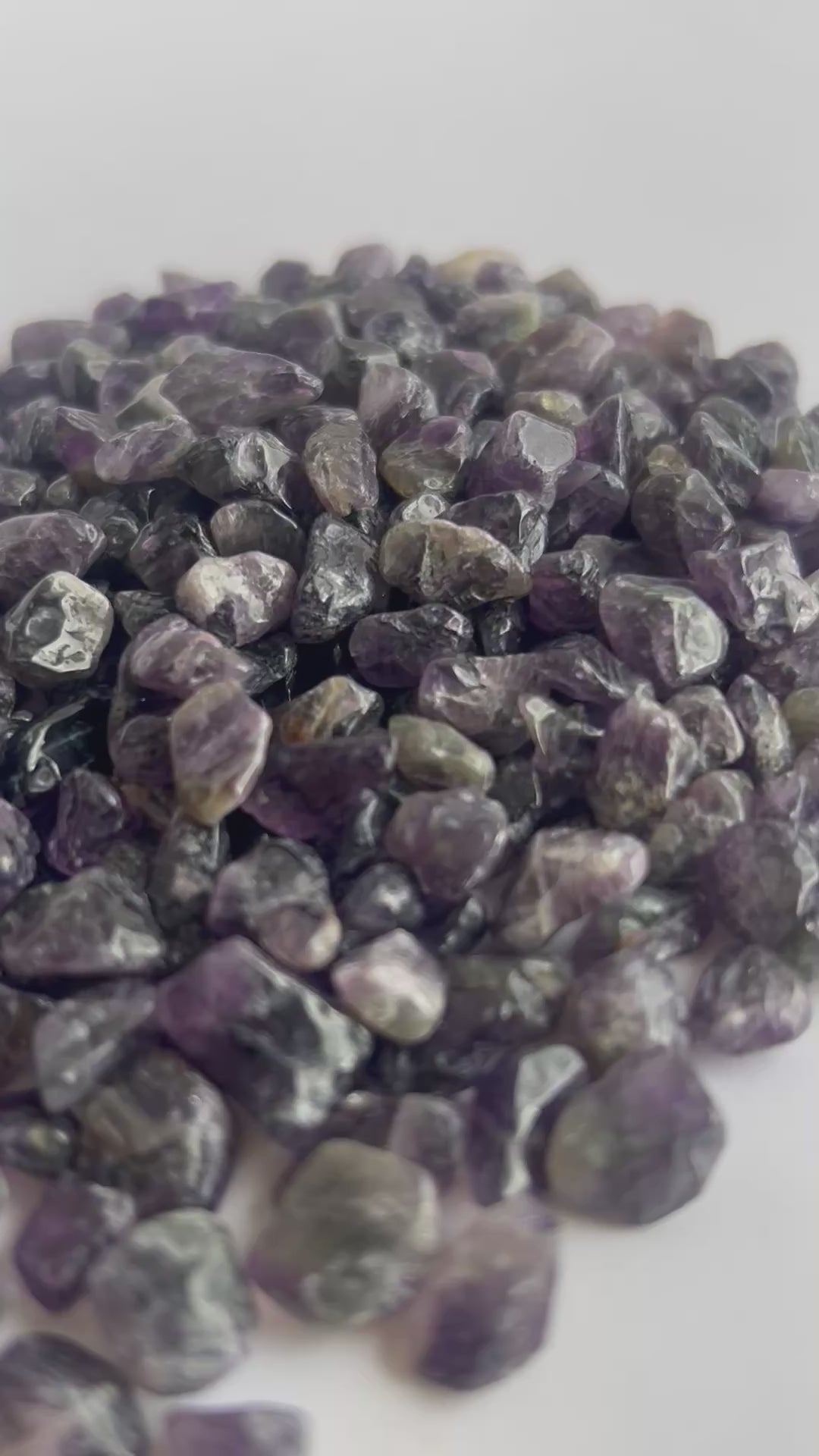 Amethyst gemstones being displayed